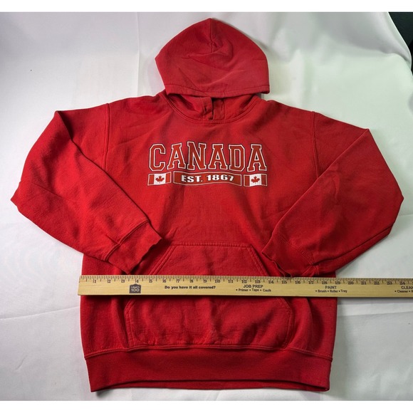 Mens Red Canada Est 1867 Hoodie Sweatshirt Gildan Heavy Blend Small Pullover - Picture 6 of 9